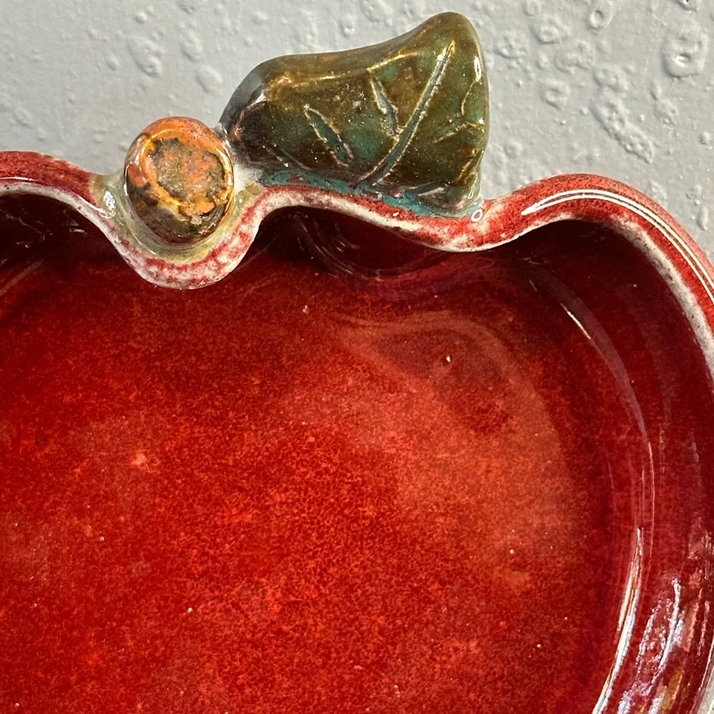 Vintage 1998 PBP red Stoneware individual apple shaped bakers set of 2 signed